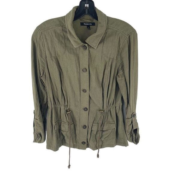 Relativity Women's Button Down Long Sleeves Field Jacket medium linen anorak - Picture 6 of 10